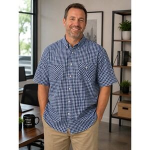 English Laundry Lions Crest Men's Shirt Size 2XL Blue Check Classic -152
